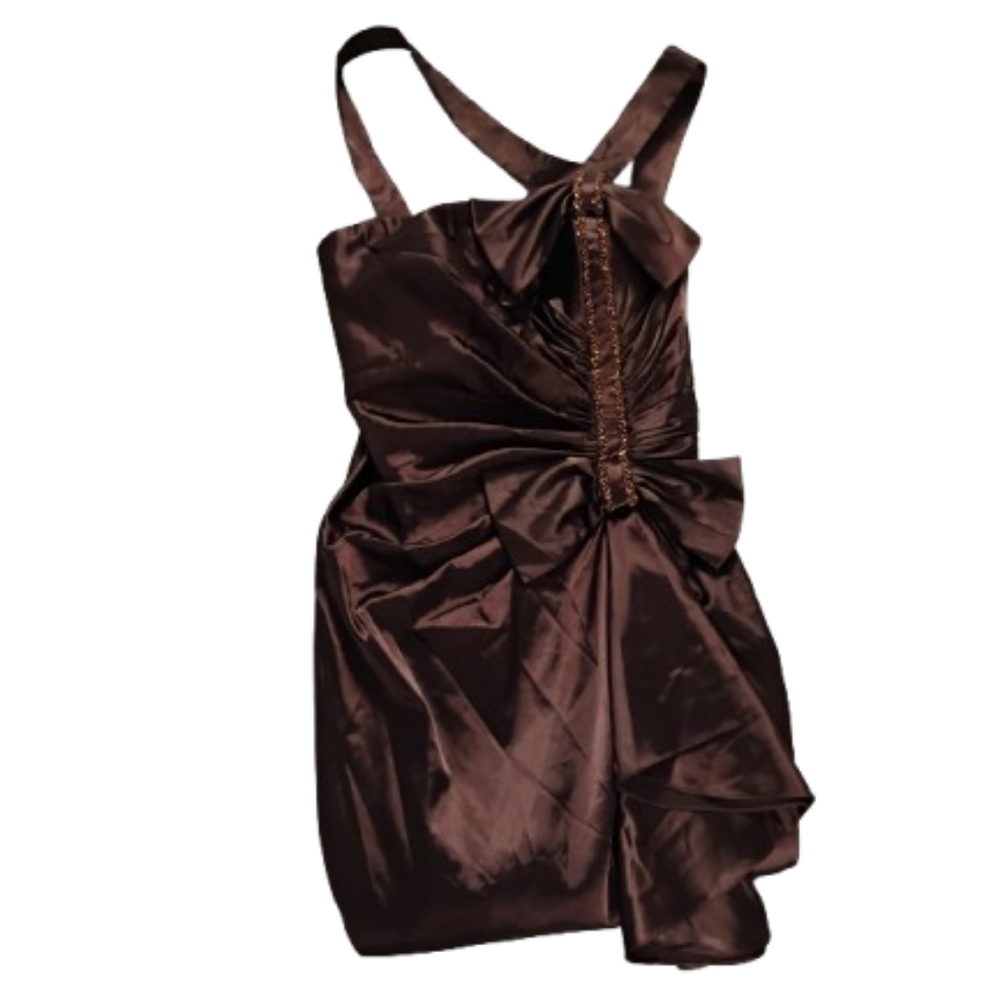 NWT Deadstock 2000s Adrianna Papell Chocolate Brown Sequin Ruched Mini Dress